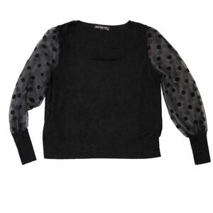 Sweet Halo Women's  Black Sweater Top with Sheer Polka Dot Long Sleeves Sz XL
